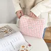 casual Women's Cosmetic Pouch Large Capacity Travel Storage Bags Simple Plaid Ladies Clutch Handbags Pink Canvas Female Bag B2Yb#