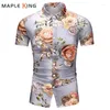 Mäns casual skjortor sommarkläder män blommor tryck 2024 vinatge blusa elegante kort ärm camisa hawaina hombre mens bär blommor tröja