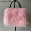 JAXMOY REAL MGOLISK PUL BAG FÖR KVINNA Autumn Winter Ladies Fi Fluffy Tote Bag Girls 'Hand Bag Luxury Natural Fur Bags P9e9#