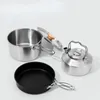 Kookgerei Sets 3-delige set Outdoor Aluminiumlegering Pot Wandelen Draagbaar Opvouwbaar Fornuis Camping Barbecue-uitrusting Servies