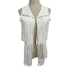 Soft Suede Women Vest Vintage Fringed Suede Vest Women's Open Front V Neck Waistcoat with Long Tassels Rivet Decor Chic