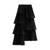 Rokken Dames Taartrok Dame Ruche Geplooid Lange Hoge Taille Elastisch Asymmetrische Stiksels Maxi