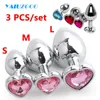 3 pezzi set plug anale cuore in acciaio inossidabile cristallo giocattolo liscio per le donne 3 dimensioni butt plug stimolatore massaggiatore prostatico giocattolo adulto del sesso 240320