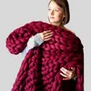 Cobertor de malha super macio feito à mão fio de lã lance para cama sofá luxo pesado 240326