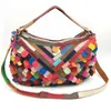 Shoulder Bags Women Fashion Genuine Leather Splicing Stripe Tassels Handbags Casual Double Zipper Bag Crossbody Random Multicolor