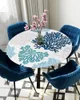 Tovaglia tovaglia rotonda in corallo marino blu, copertura elastica, accessorio decorativo per sala da pranzo impermeabile per interni ed esterni