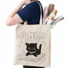 Холщовая сумка с рисунком кота и книги, портативная сумка через плечо с буквенным принтом, большая сумка-тоут Fi для повседневной жизни O2Ba #
