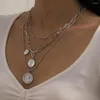 Ожерелья с подвесками, модное многоуровневое ожерелье с воротником для женщин, женская позолоченная цепочка из бисера, искусственный жемчуг, человеческая голова, монета, ювелирное изделие, подарок