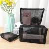 3pcs Zipper Make Up Toiletry W Bags Mulheres Travel Black Mesh Cosmetic Bag Transparent Mesh Makeup Case Organizador Bolsa de armazenamento j8wK #