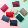 Multicolor äkta läder liten plånbok japansk myntväska RFID Solid Color Casual Coin Purse Top Layer Cowhide Mini Purse Q2Gy#