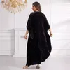 Roupas étnicas 2024 Plus Size Vestidos Muçulmanos para Mulheres Elegantes 3/4 Manga Veludo Maxi Vestido Moda Abaya Vestidos com Hijab