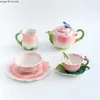 Tasses soucoupes pastorale européenne émail Rose tasse en céramique maison après-midi thé cafetière bol à salade assiette à Dessert ensemble cadeau pour les amis