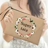 Bästa gåvor för Tata Super Tata Wreath Print Linen dragkedja påse Travel Toatetry Organizer Cosmetic Bag Women Neceser Makeup Bags 60ub#