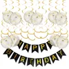 Décoration de fête 24pcs / Set 16.4ft Type 3 Carte de papier Bannière d'anniversaire pour suspendre des tourbillons Confettis Ballons transparents