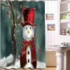 Rideaux de douche Rideau de Noël Tissu Bonhomme de neige Joyeux Tissu Décor de salle de bain Ensemble avec crochets pour la maison Noël