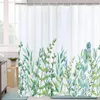 Rideaux de douche rideau avec 12 crochets feuilles Textile lavable enfants baignoire impression numérique 180X180 Cm blanc vert vente au détail