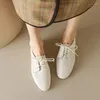 Casual Shoes Krazing Pot Cow Leather Round Toe Low Heels Loafers Western French Romantic Retro Office Lady Cross-tied Women Brand Flats