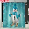 Tende da doccia Buon Natale Set da bagno 3d Pupazzo di neve Babbo Natale Alce Tessuto Tenda da bagno Tappeto antiscivolo Coperchio del WC Tappetino