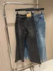 2024 Womens Letter Jeans Street slitage breda benbyxor med kedjebälte kvinnor Hög midja tvättad denimbyxa