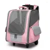 Cat Carriers Wheeled Pet Carrier Backpack Breathable Two In One Comfort Removable Rolling Wheels Trolley Dog Travel Bag