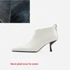 Boots European Sexy Women Shoes Pointed Toe Female White Size 43 Ankle Modern Lady Kitten Heel Cowhide Winter