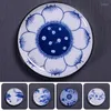 Tea Trays Chinese Style Round Flowers Blue And White Porcelain Teacup Pad Mat