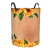 Laundry Bags Basket Blooming Sunflowers With Leaves Butterfly Cloth Folding Dirty Clothes Storage Bucket Household