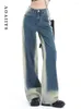 Jeans da donna Aoaiiys per donna Pantaloni denim Chic sfumato Vintage lavato High Street dritto moda coreana pantaloni a figura intera