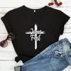 Kvinnors T-skjortor Cross Jesus First Cotton T-shirt Katolsk kristen bibel Top Tee Shirt Women Religious Christ Faith Tshirt Tshirt Tshirt