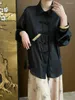 Женские блузки, атласная блузка в китайском стиле «Старые деньги», женская жаккардовая рубашка с кисточками и пуговицами, с длинными рукавами и лацканами, весна 2024, элегантная блузка