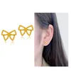 Boucles d'oreilles à tige en or jaune 24 carats pour femmes, nœud mignon 999