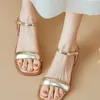 Sandálias Mulheres Mulher Verão Flats Sapatos Romanos 2024 Gladiador Feminino Open Toe Beach Ladies Gold Silver Calçado