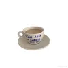 Kubki japońsko -niszowy kawiarnia prosta niebieski litera ceramiczny kubek i spodek francuskie retro romantyczne mleko