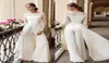 Cheap Designer Bohemian Jumpsuit Lace Wedding Dresses Bateau Neck Long Sleeves Beach Bridal Gowns Floor Length Chiffon vestido de 5822180