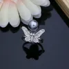 Colliers papillon Sier mariée gris perle perles ensembles de bijoux pour femmes aiguille boucles d'oreilles/pendentif/bague Animal bijoux collier ensemble