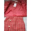 Robes de travail Femmes 2024 Printemps Automne Rouge 2 Pièces Ensemble Femme Veste Courte En Tweed Manteau Mini Costume Femme Lady Chic Deux Tenues Classiques