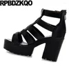 Scarpe eleganti Plus Size Piattaforma estiva Sandali gladiatore vintage Tacchi grossi Stivali romani grandi con cinturino 2024 Cinturino spesso nero