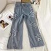 Dżinsowe dżinsy niebieskie gwiazdy kobiety 2024 Grunge High-Pister luźne proste spodnie demin żeńskie Y2K moda workowate dna streetwear