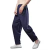 Calças masculinas de algodão linho sweatpants casuais homens sólidos soltos lanterna masculina cintura elástica streetwear calças