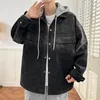 Jaquetas masculinas moda 2024 primavera outono destacável chapéu listrado denim hip hop streetwear algodão com capuz jeans casacos juventude roupas soltas