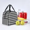 Czarno -biała pudełko na lunch w Gingham Kobiety geometryczne szachownicze chłodnica w kratę cieplną torbę na lunch do pracy torby piknikowe p3pj#