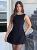 NIDANSSI Schwarz O Neck Backless Abend Party Dres 2024 Ärmellose Elegante Sexy Kleid Bodycon Mini Sommer Vestidos 240329