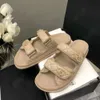 Women Slides Thongs Flat Flip Flops Channel Slippers Cashmere wool Lambskin Home Casual Sandals Summer Designer Luxury Fashion Ladies Beach outdoors Sandal