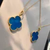 Designer High Version Van Four Leaf Grass Necklace Womens V Gold Thick Plated 18k Rose Large Blue Chalcedony Pendant