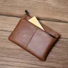 nzpj Men's Leather Zipper Coin Wallet First Layer Cowhide Mini Short Wallet Handbag Change Wallet 21Su#