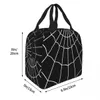 spider Web Black Insulated Lunch Bags Cooler Bag Reusable High Capacity Tote Lunch Box Girl Boy Beach Picnic d5do#