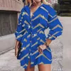 Casual Dresses Commuter Lady Elegant Single Bleasted Lapel Shirt Dress Spring Gold Wave Stripe Shiny Party Autumn Long Sleeve Women