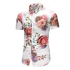 Mäns casual skjortor sommarkläder män blommor tryck 2024 vinatge blusa elegante kort ärm camisa hawaina hombre mens bär blommor tröja