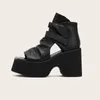 Chaussures habillées 10cm dames sandales compensées noir véritable plate-forme en cuir épais talons hauts punk bottes d'été femmes compensées