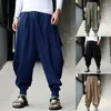 Men's Pants Vintage Men Pleated Cotton Harlan Casual Loose Wide Leg Lantern Trousers 2024 Spring Fashion Oversize Pant Streetwear